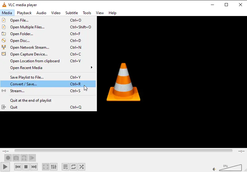 Меню Media → Convert / Save в VLC Media Player