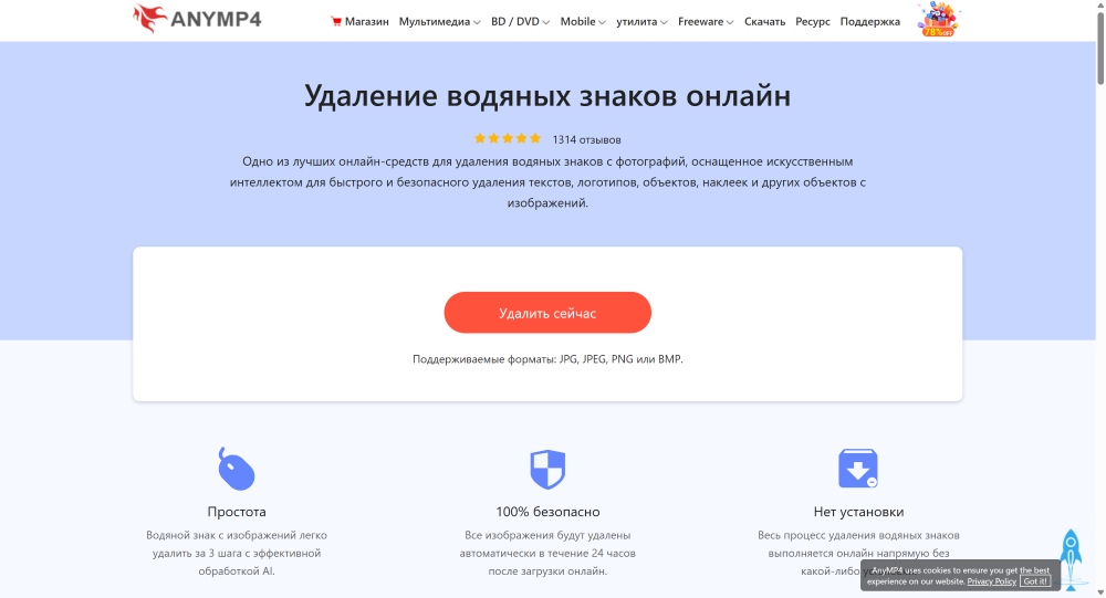 Интерфейс AnyMP4 Watermark Remover