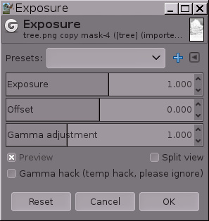 Диалог Exposure в GIMP