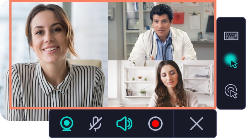 Панель Movavi Screen Recorder с выбором области и источников