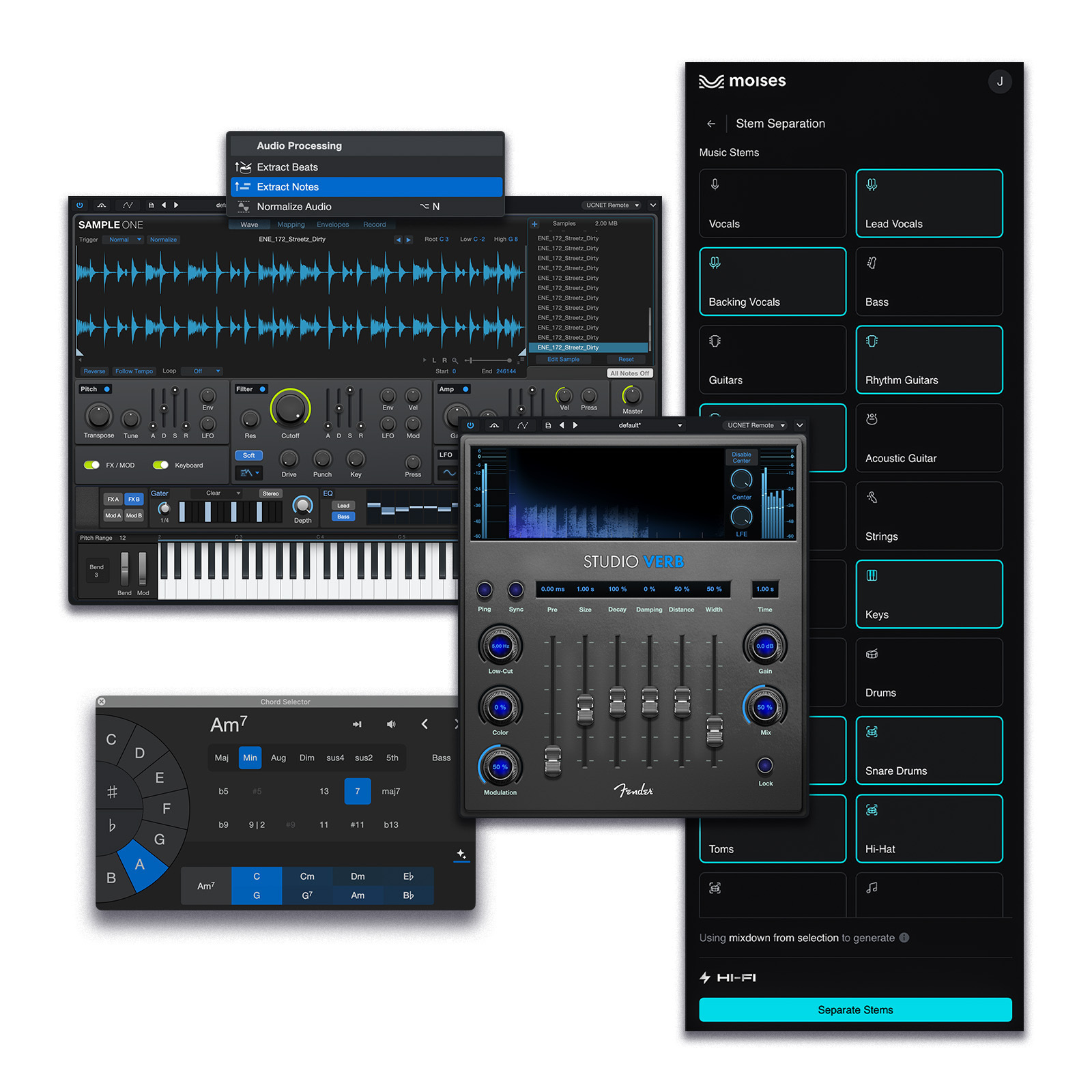 Интерфейс Fender Studio Pro и инструменты работы со звуком