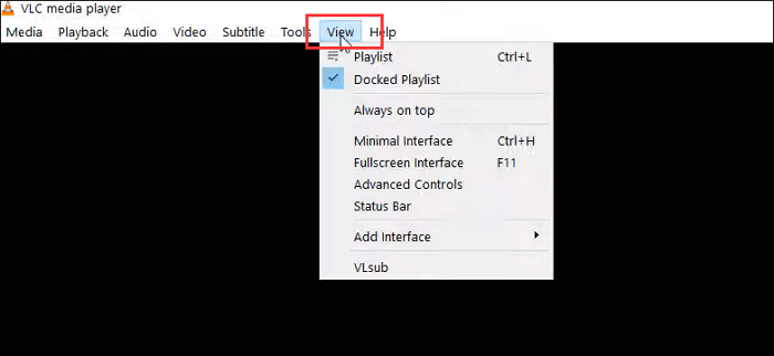 Меню View и пункт Advanced Controls в VLC