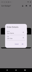 Окно Enter Details для ввода имени и подписи в Quick Name Badge