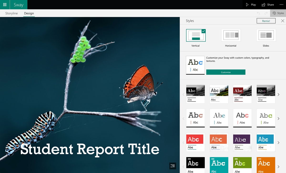 Интерфейс Microsoft Sway