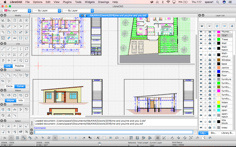 Интерфейс LibreCAD с DXF-чертежом