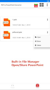 Android PDF to PPTX Converter: встроенный файловый менеджер с готовым PPTX