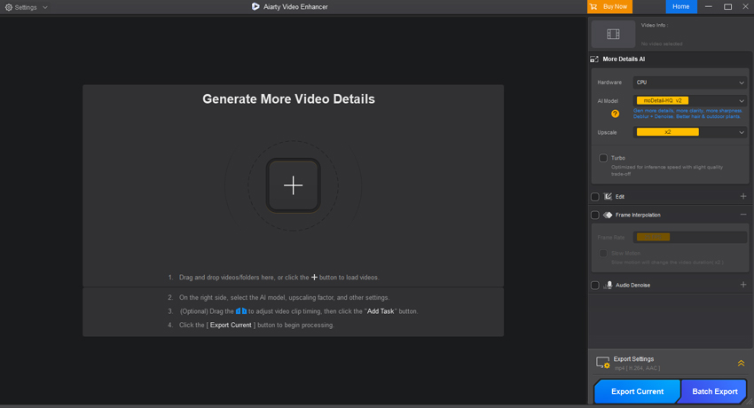 Главное окно Aiarty Video Enhancer