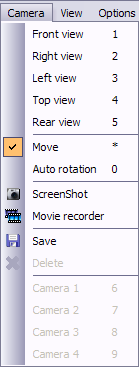 Меню Camera в Magic 3D Easy View с командами ScreenShot и Movie recorder