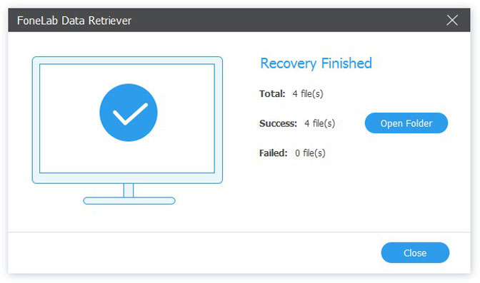 Результат восстановления данных в FoneLab Data Retriever