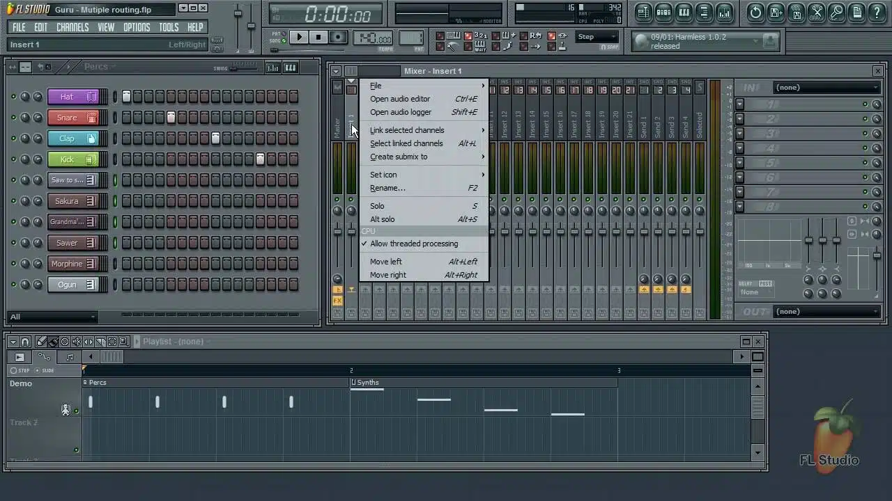 Маршрутизация между дорожками Mixer в FL Studio