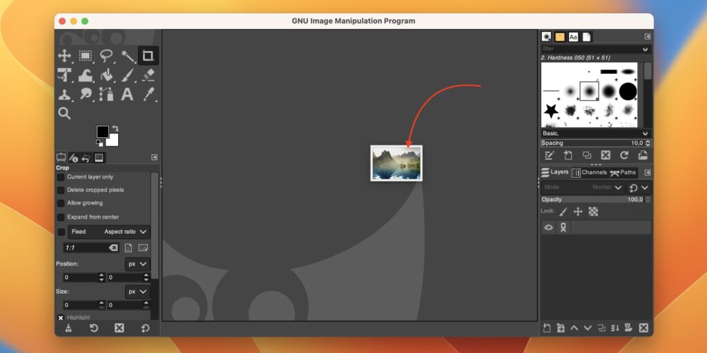 Открытие фоновой фотографии в GIMP