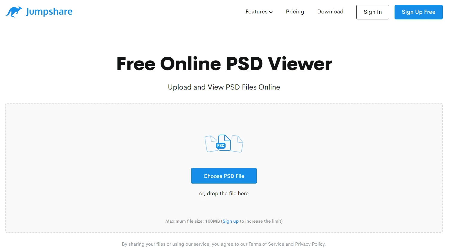 Онлайн-просмотр PSD в Jumpshare