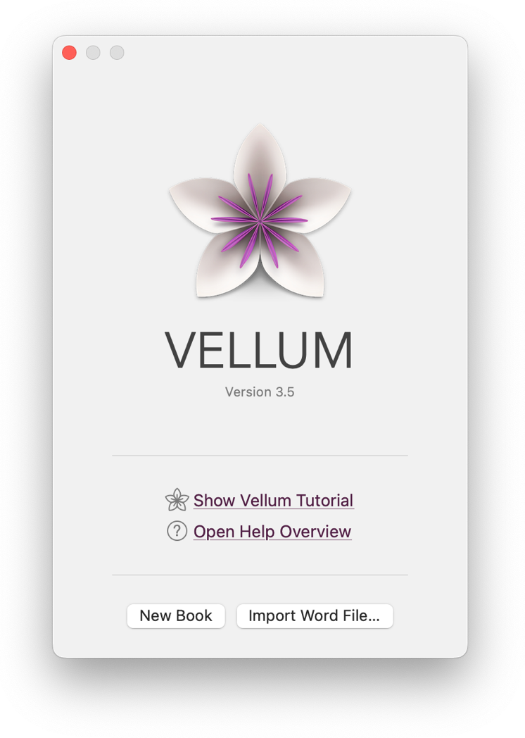 Стартовое окно Vellum с кнопкой Import Word File