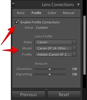 Панель коррекции объектива в Adobe Lightroom