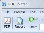 Фрагмент главного окна CoolUtils PDF Splitter с панелью PDF, Report, Go и File Filter