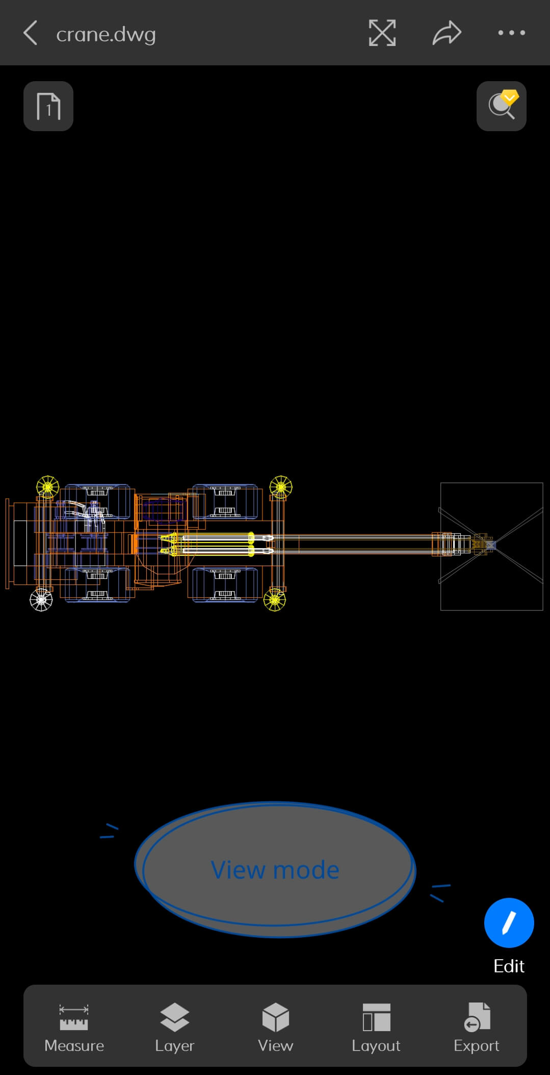 Интерфейс ZWCAD Mobile с открытым DWG-чертежом