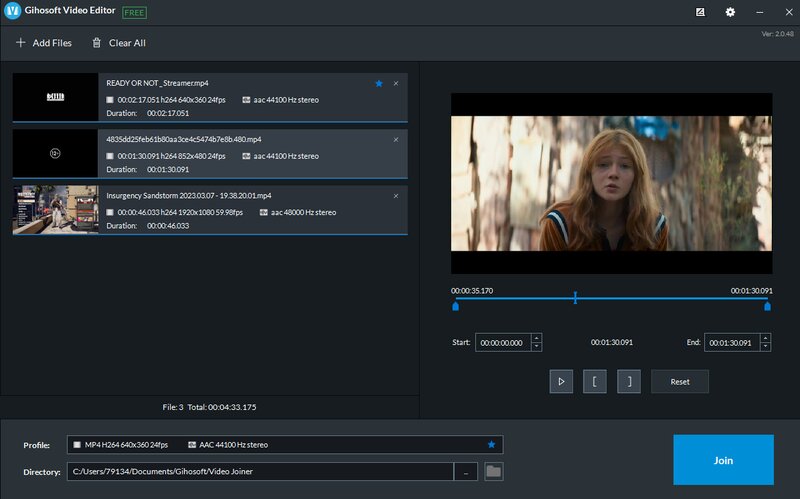 Добавление файлов в Gihosoft Free Video Joiner