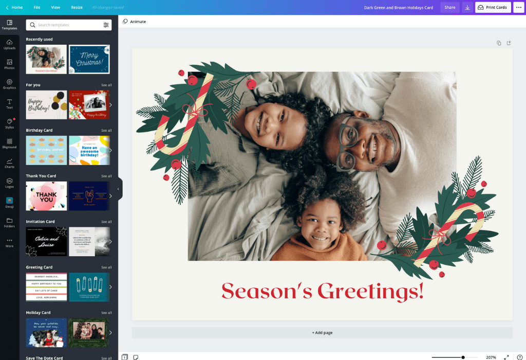 Canva: редактор рождественской открытки с праздничным шаблоном
