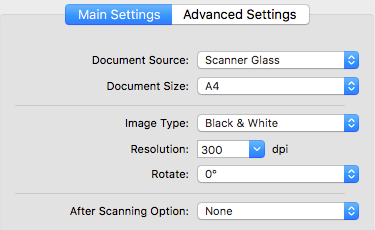 Вкладка Main Settings в Epson Scan 2 для документа