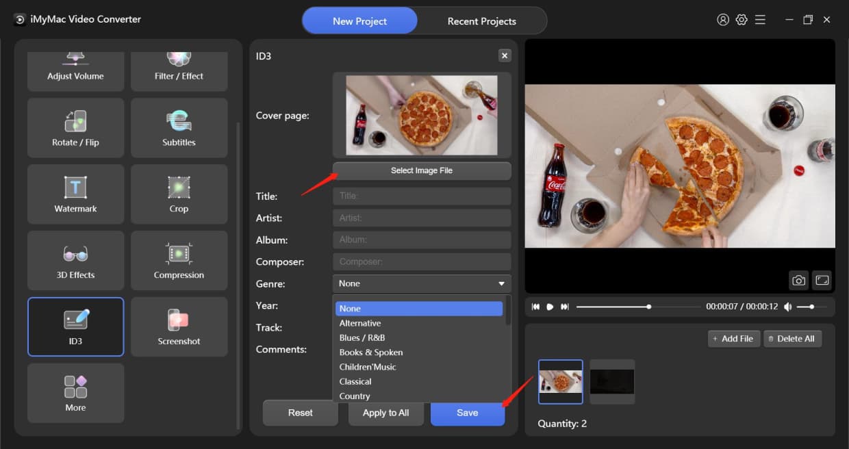 Редактирование ID3-данных в IMyMac Video Converter