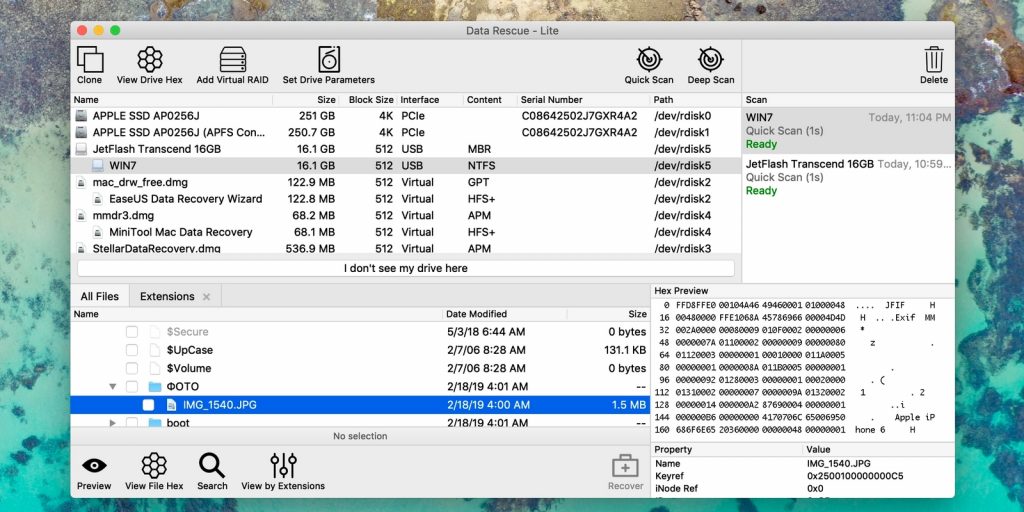 Интерфейс Data Rescue — пример 1