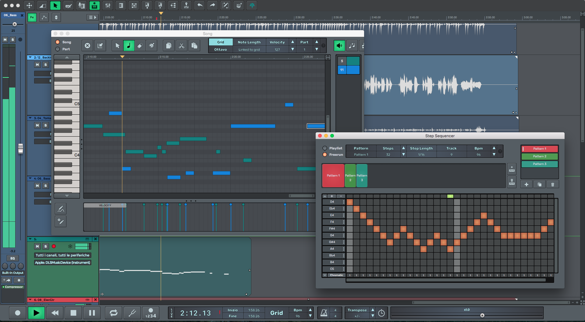Интерфейс n-Track Studio с Piano Roll и step sequencer