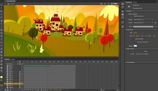 Adobe Animate: сцена и временная шкала проекта