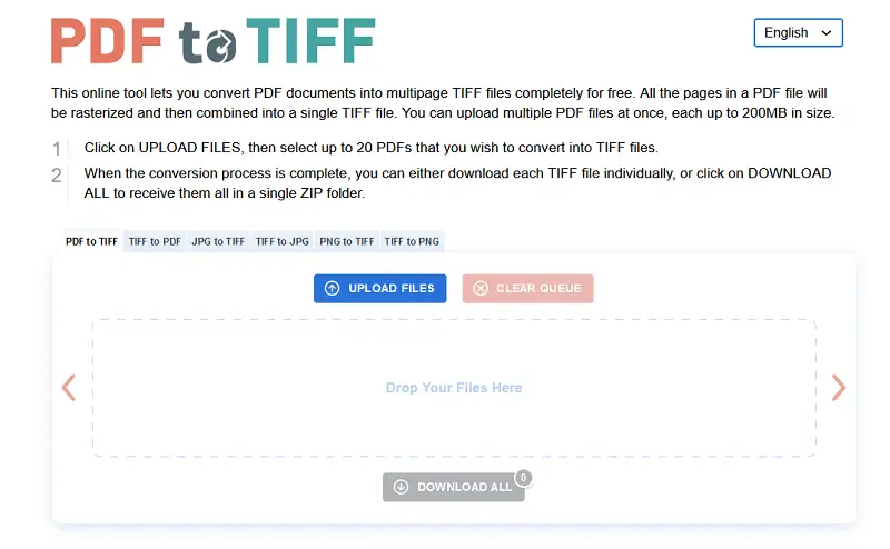 Интерфейс онлайн-конвертера PDF2TIFF