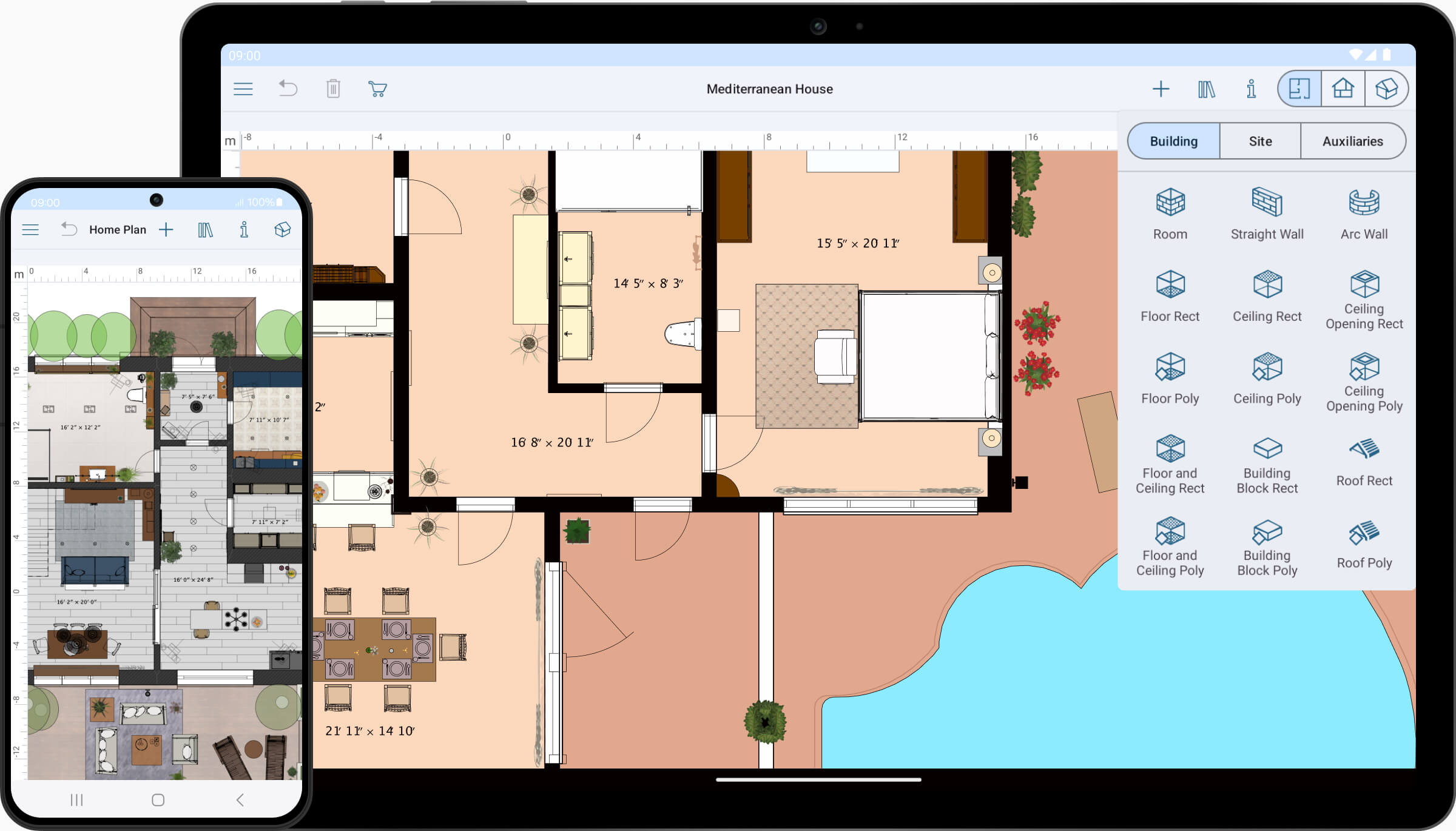 Интерфейс Live Home 3D с 2D-планом и трехмерным домом