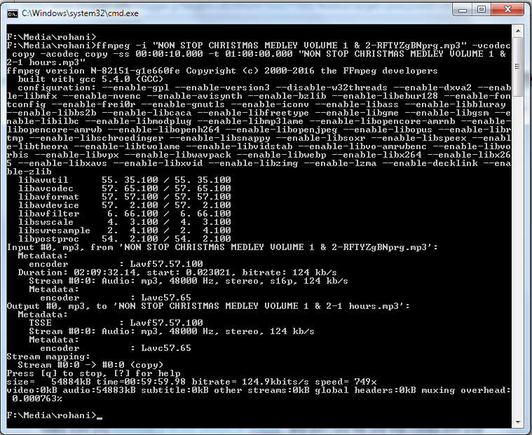 FFmpeg: пример обрезки аудио с копированием потока в командной строке