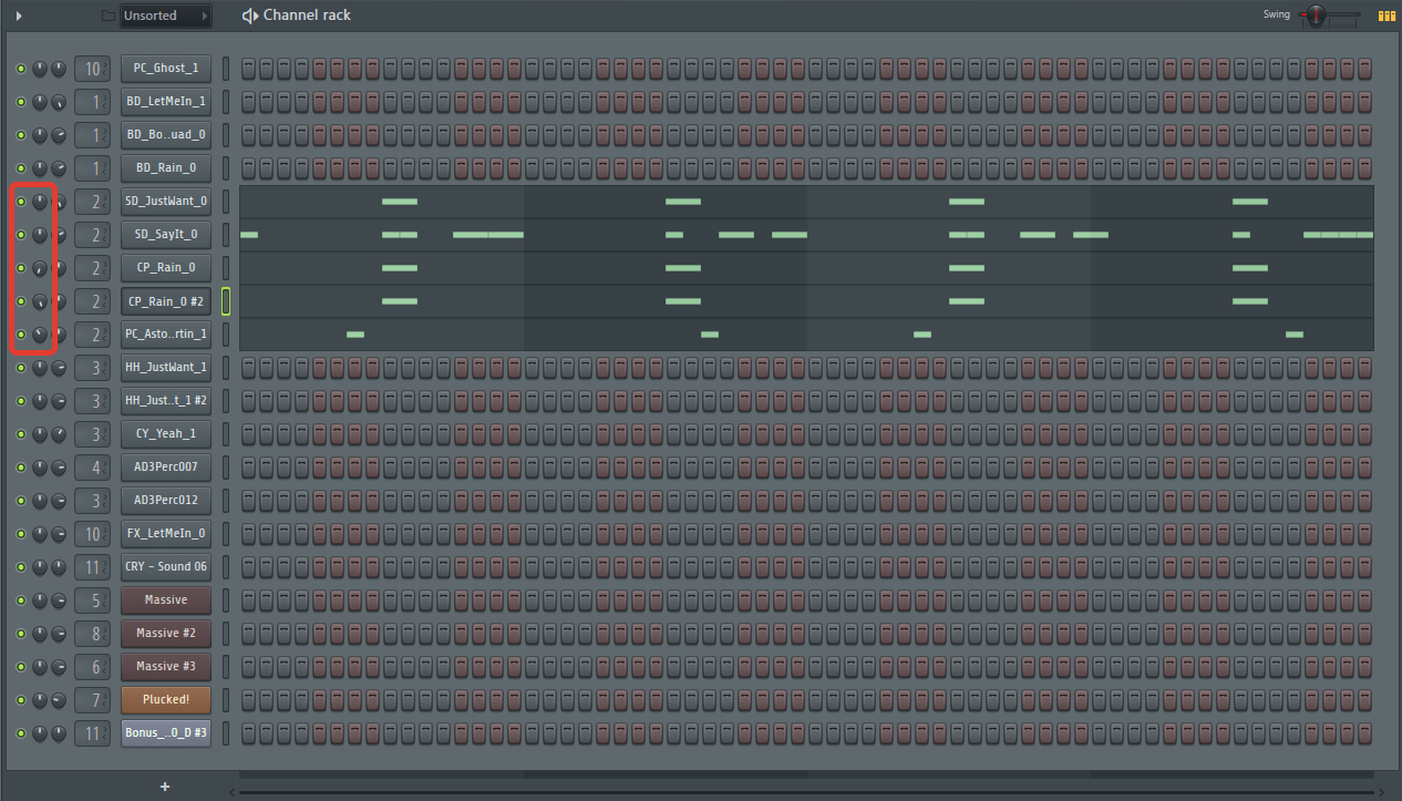 Настройка панорамы элемента во FL Studio Mixer