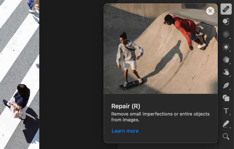 Pixelmator Pro: инструмент Repair в панели ретуши