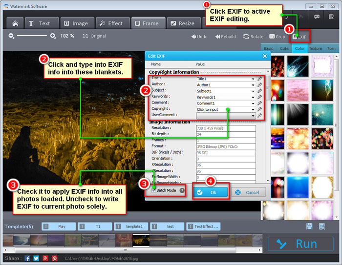 Редактирование EXIF и включение Batch Mode