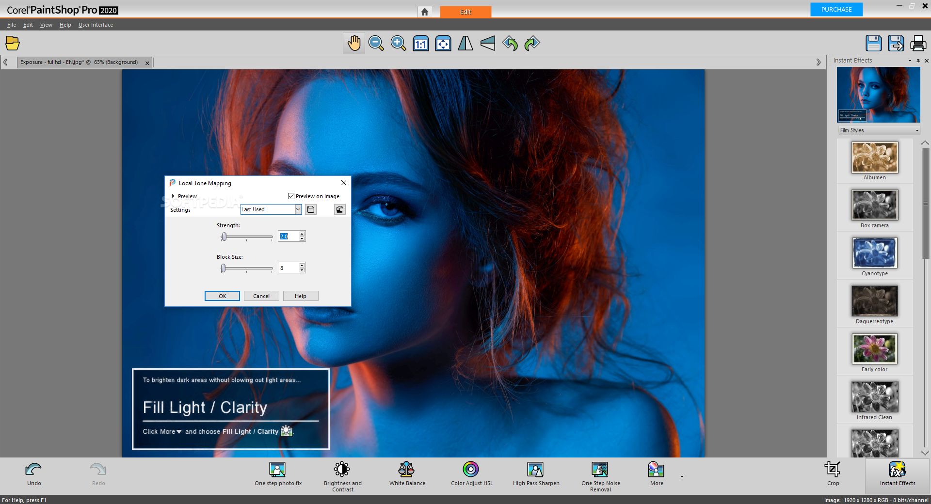 Панель коррекции изображения в PaintShop Pro