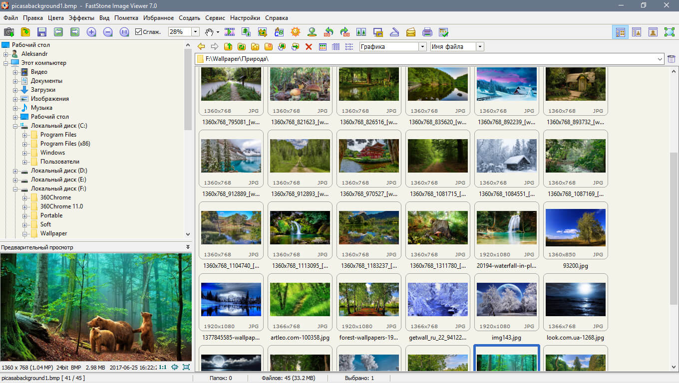 Браузер FastStone Image Viewer с деревом папок и миниатюрами