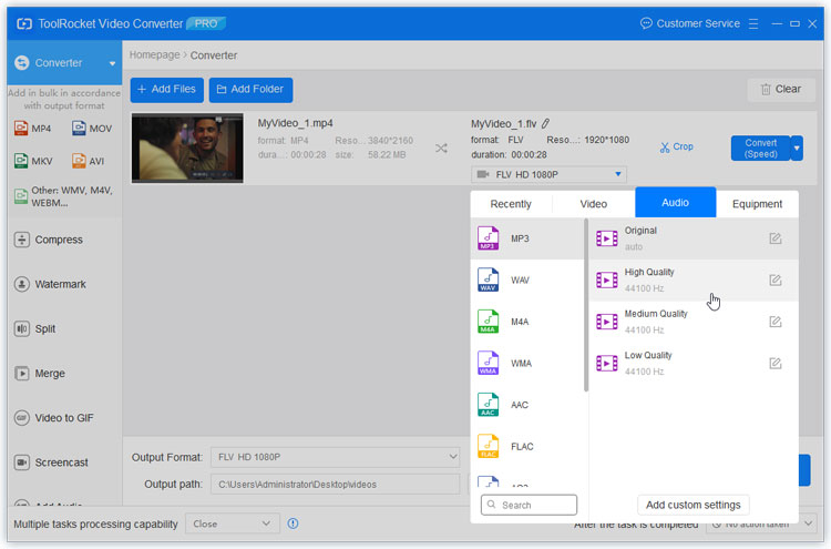 ToolRocket Video Converter: MP3 как выход