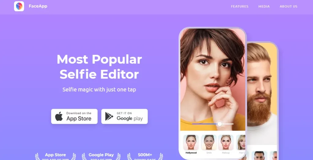 Интерфейс FaceApp с фильтрами внешности