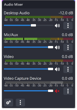 Индикаторы уровней звука в микшере OBS Studio