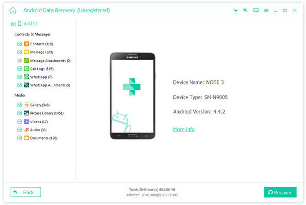 Категории данных в Apeaksoft Android Data Recovery