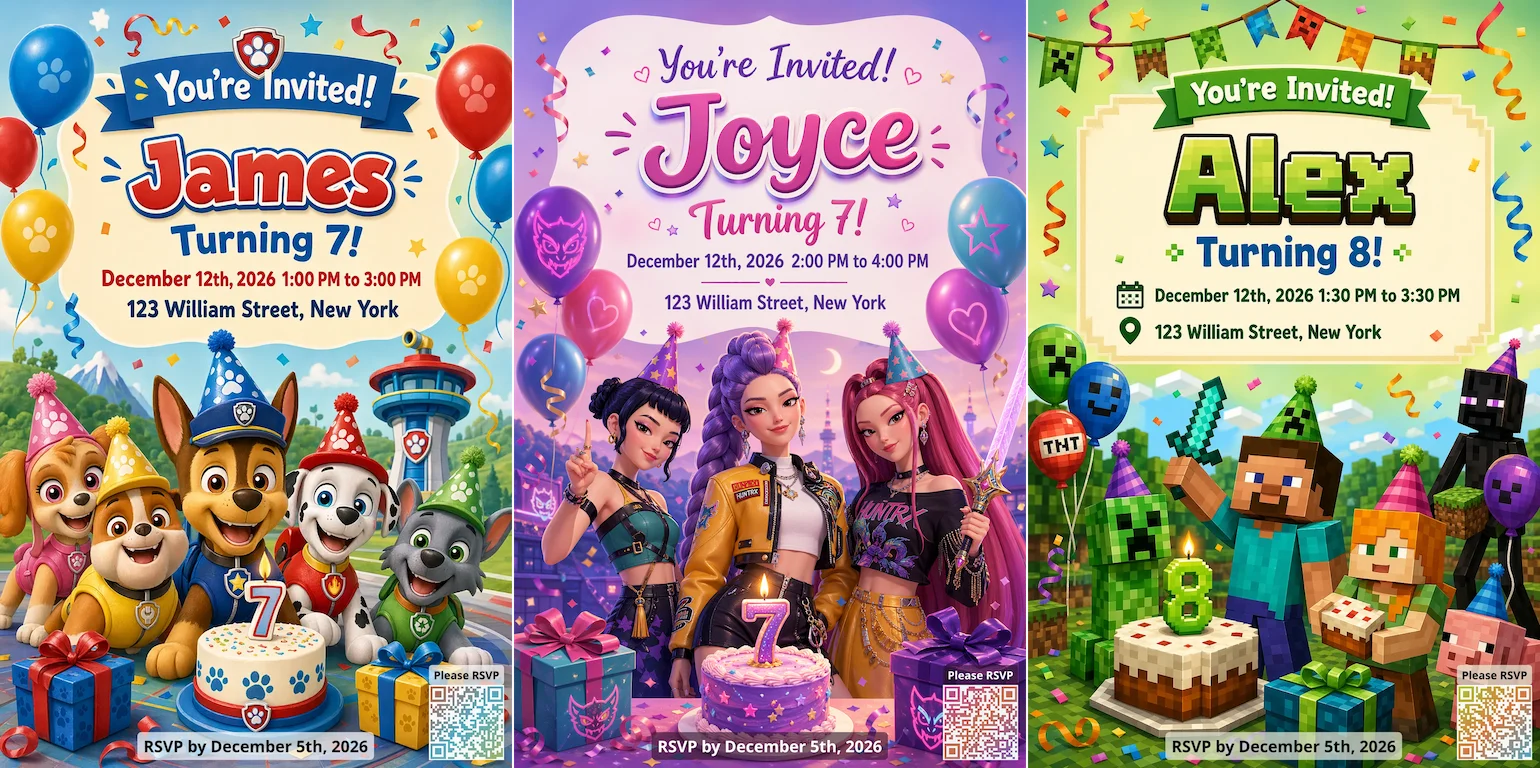 Интерфейс BirthdayInvitation.ai для генерации приглашения и настройки данных события