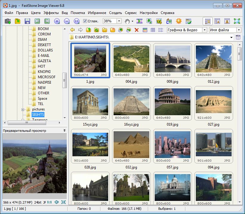 Интерфейс FastStone Image Viewer с файловым браузером и просмотром изображения