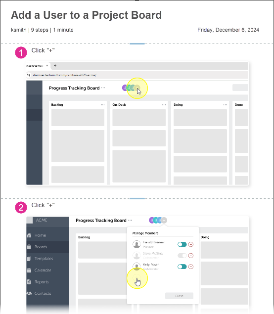 Пример пошагового руководства, созданного через Step Capture в Snagit