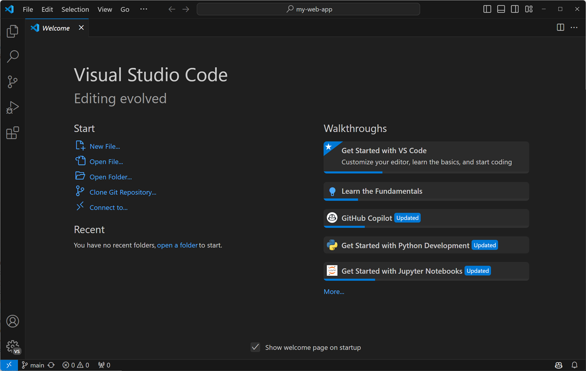 Интерфейс Visual Studio Code с рабочей областью редактора