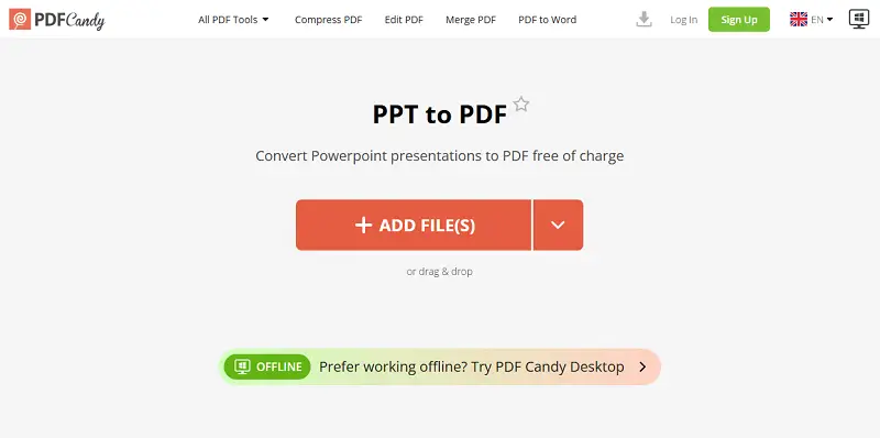 PDF Candy: интерфейс PPT to PDF