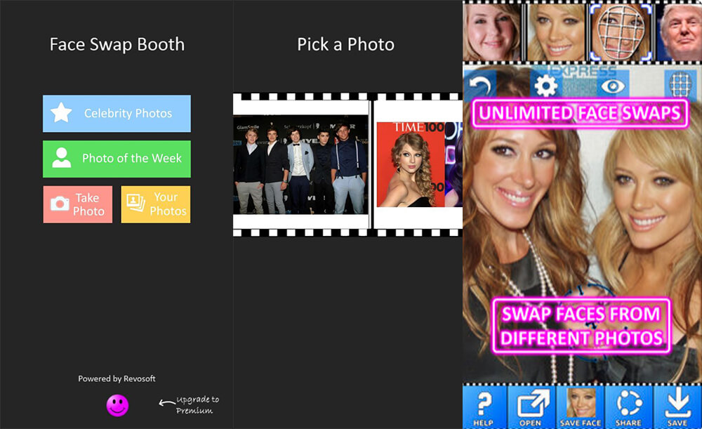 Интерфейс Face Swap Booth для работы с лицами на фотографии