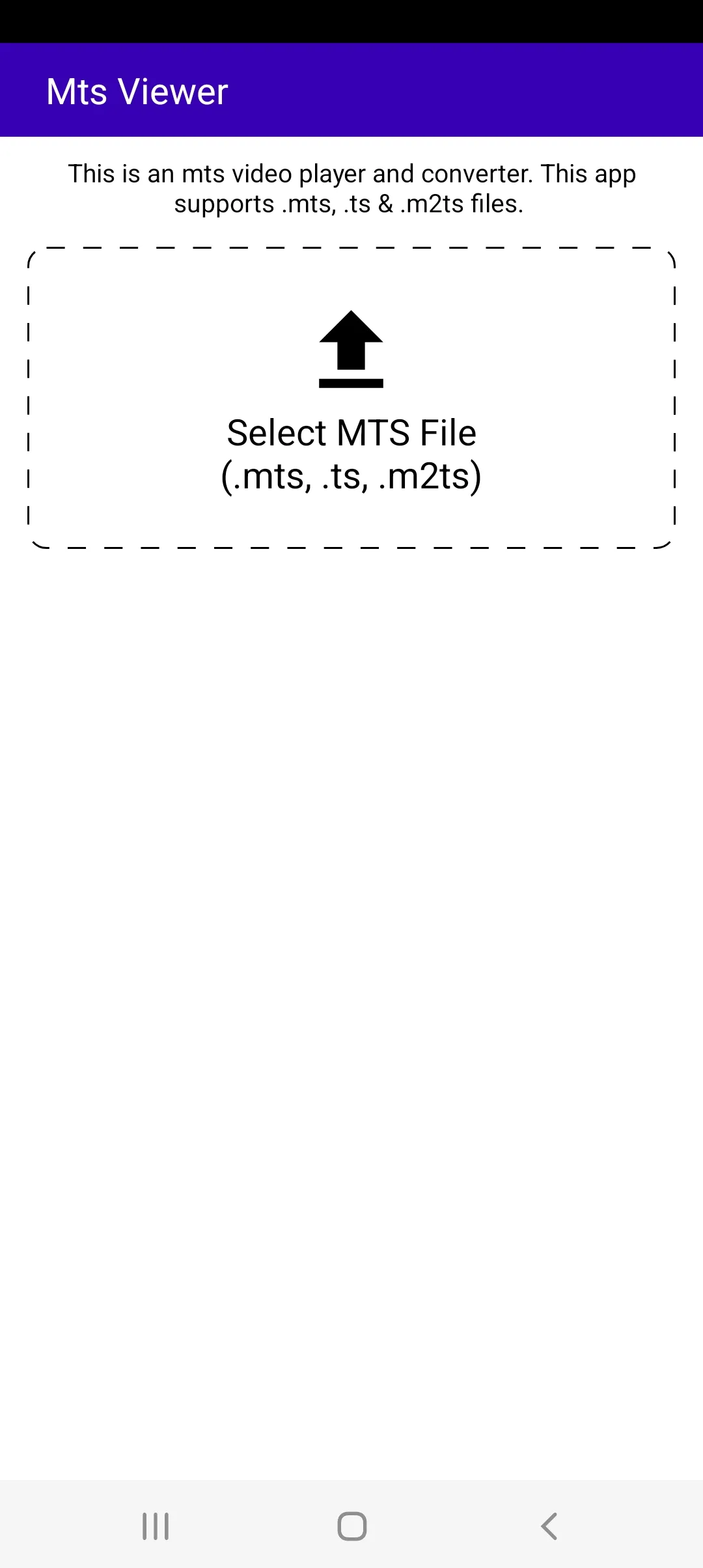 Экран MTS Video Player & Converter с выбором MTS, TS и M2TS файла