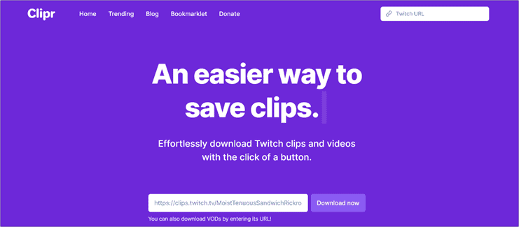 Главная форма Clipr для Twitch VOD