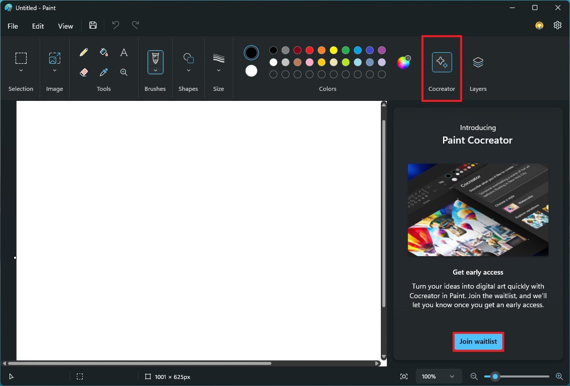 Панель Cocreator в Microsoft Paint: генерация изображения из текстового описания и наброска