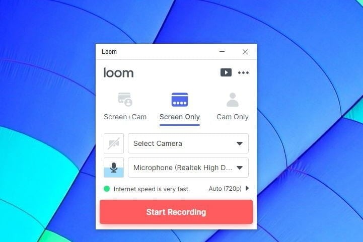 Окно запуска записи Loom на Mac