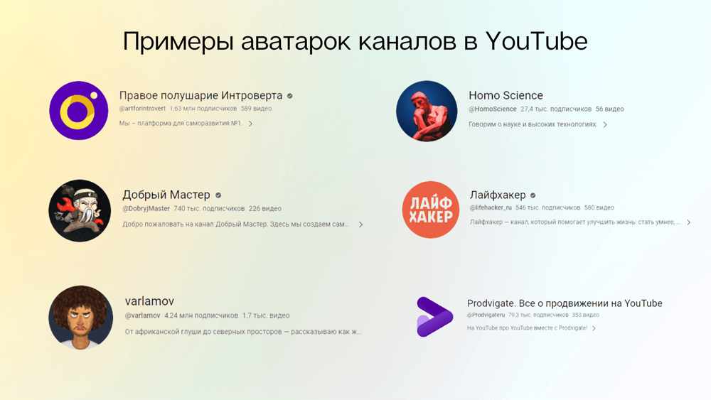 Примеры аватаров YouTube-каналов